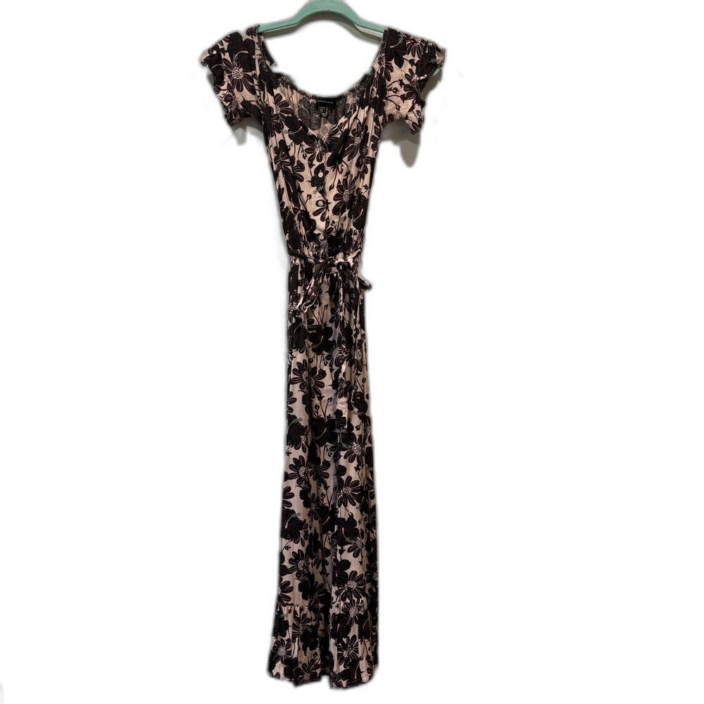 Atmosphere Floral Maxi Dress Cap Sleeve Belted Elastic Waist Boho Women sz 8